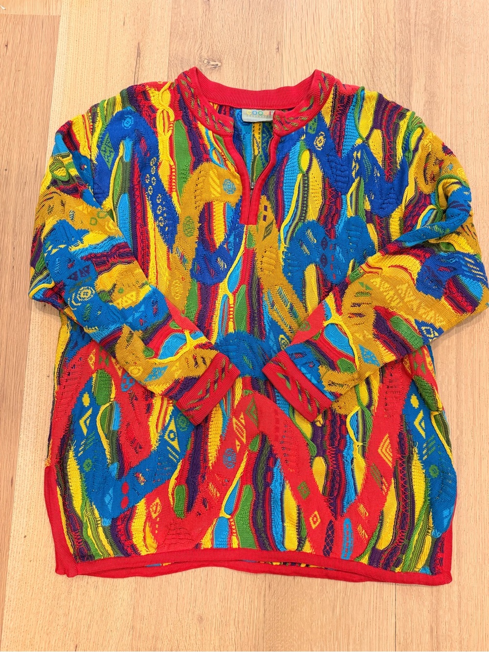 COOGI Australia Multicolor 3D Knit Quarter-Zip Sweater Men’s Size L